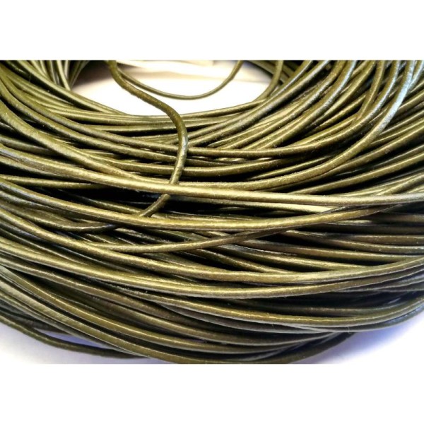 Cordon cuir, 5 Mètres, épaisseur 2 mm couleur vert olive - Photo n°1