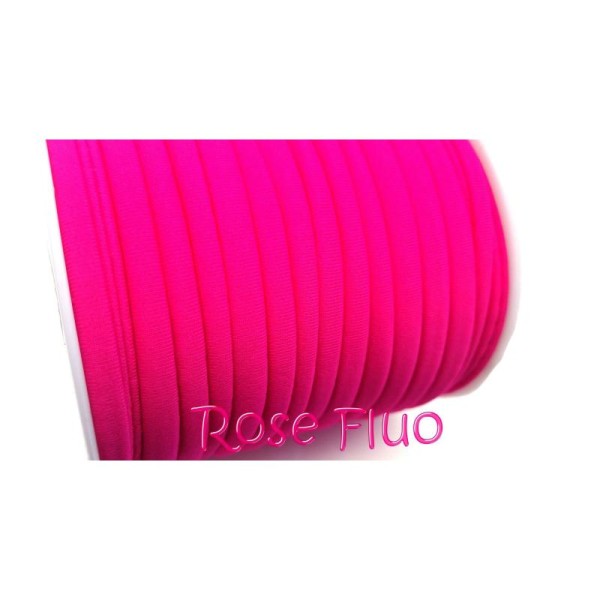 Ruban extensible, Habotai foulard  1 M Cordons nylon 5x3 mm rose fluo - Photo n°1
