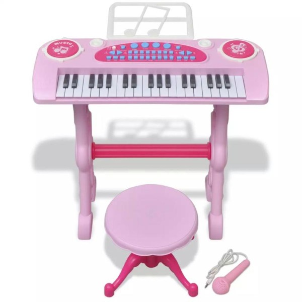 Piano Avec 37 Touches Et Tabouret/microphone Jouet Pour Enfants Rose - Photo n°3