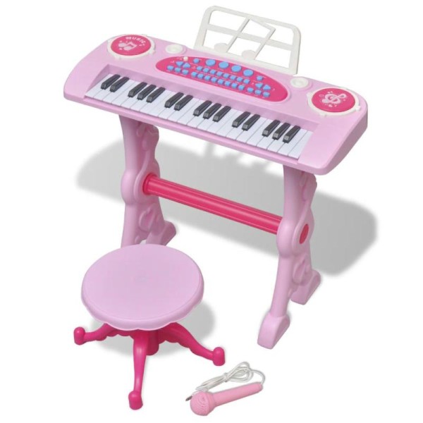 Piano Avec 37 Touches Et Tabouret/microphone Jouet Pour Enfants Rose - Photo n°1