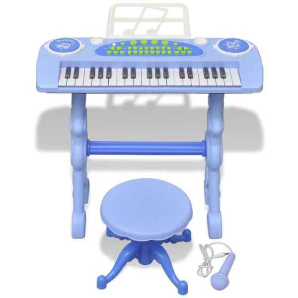 Piano Avec 37 Touches Et Tabouret/microphone Jouet Pour Enfants Bleu - Photo n°3