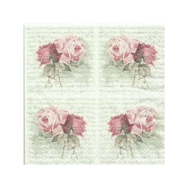 4 serviettes en papier découpage collage 33 cm VINTAGE TABLEAU DE ROSES 80073 - Photo n°1