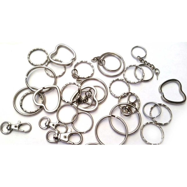 Lot de 10 anneaux portes clés métal argenté mixe aléatoire - Photo n°1
