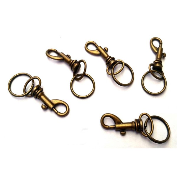 Lot de 5 anneaux portes clés métal bronze 56mm - Photo n°1