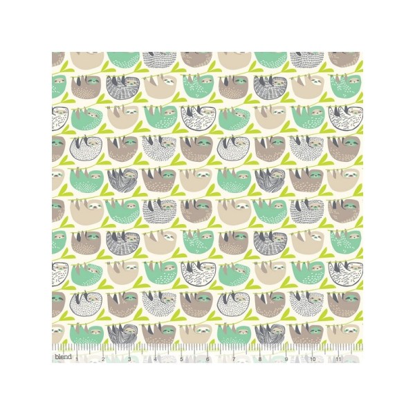 Tissu Coton imprimé paresseux vert et taupe by Blend Fabrics .x1m - Photo n°1