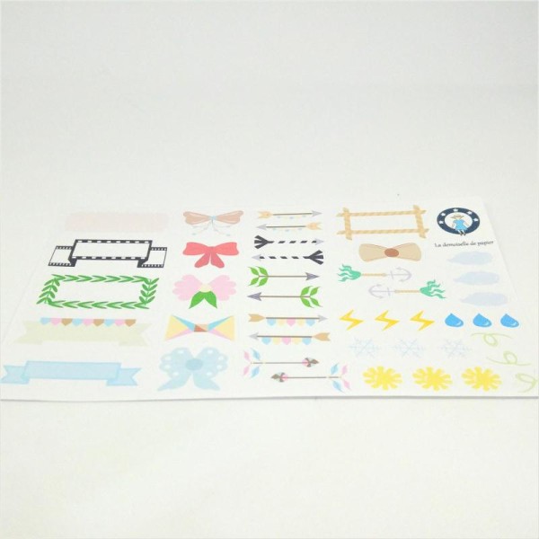 Planche de 42 stickers basiques, bannières, flèches, noeuds et météo - Photo n°1
