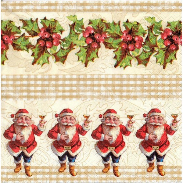 4 Serviettes en papier Frise Père Noël Format Lunch - Photo n°1
