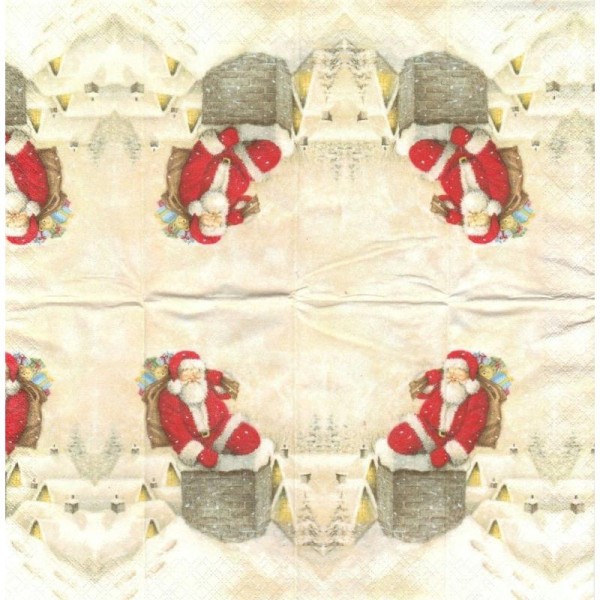 4 Mouchoirs en papier Père Noël dans la cheminée - Photo n°1
