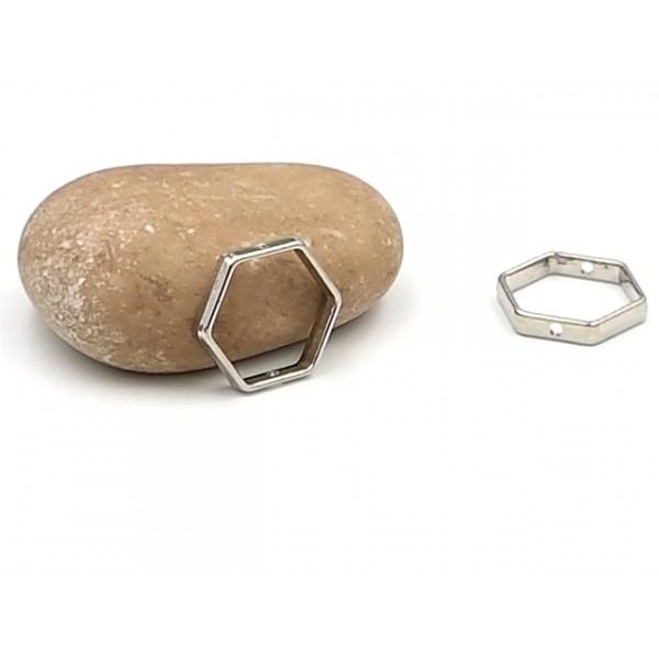 10 Cadres De Perle Hexagone 21mm Couleur Argent Gris - Photo n°1