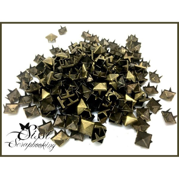Gros Lot 50 Clous 3D Clou Carre Pyramide Metal Bronze Crampons Rivet 8mm - Photo n°1