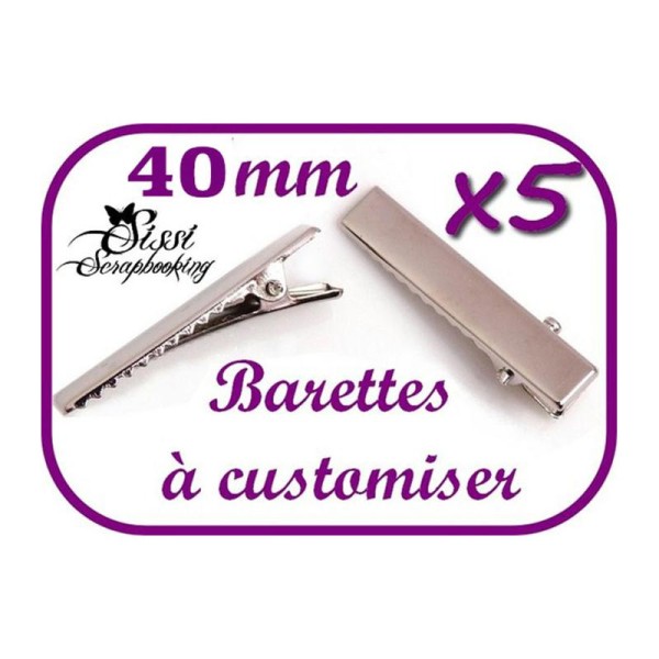 Lot 5 Barrettes Pince A Cheveux Metal Crocodile 40mm A Customiser - Photo n°1