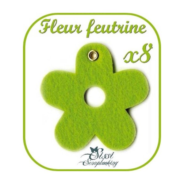 Lot 8 Fleurs En Feutrine Vert Couture Decoration Scrapbooking Scrap Carte 7,5cm - Photo n°1