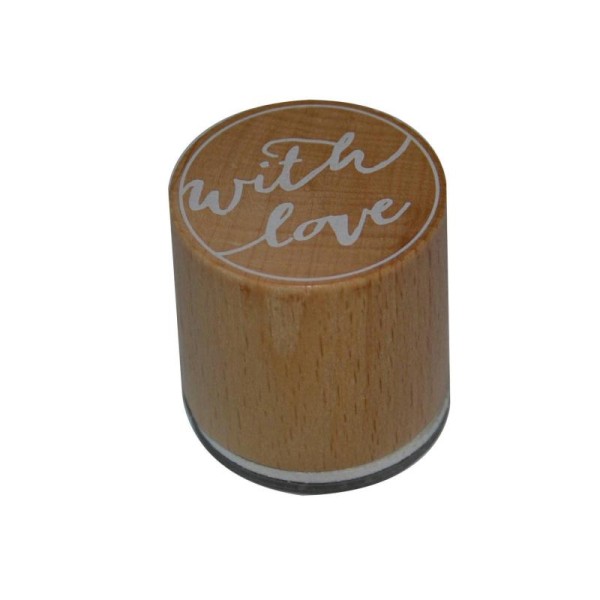 Tampon Bois Rond - With Love Avec Motif Coeur - 2,8 cm Diametre Love Amour Mariage Coeur - Photo n°1