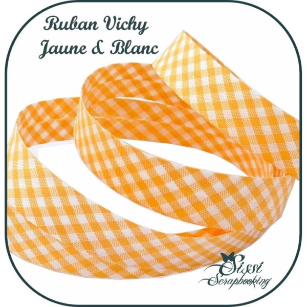 Large Galon Ruban Biais Vichy Carreaux Jaune Blanc 2cm Couture Au Mèt - Photo n°1