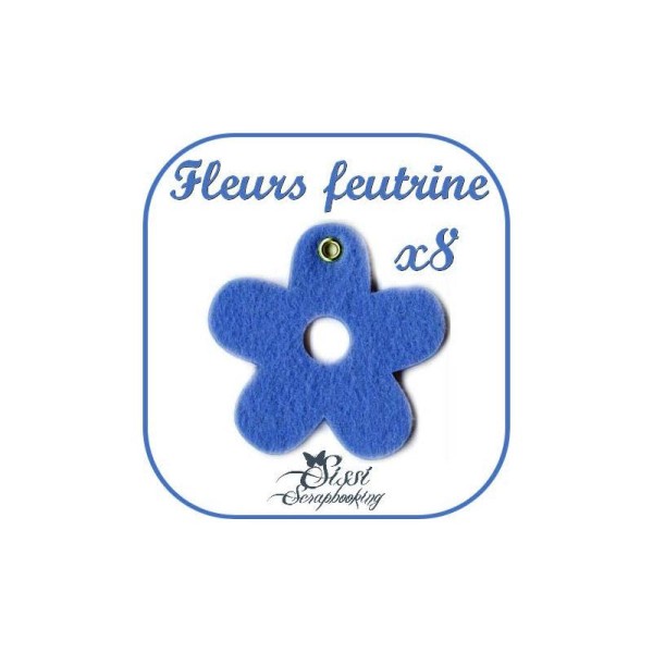 Lot 8 Fleurs En Feutrine Bleu Couture Decoration Scrapbooking Scrap Carte 4,5cm - Photo n°1