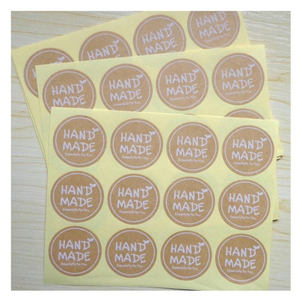 Lot 60 étiquette STICKER kraft fait main HAND MADE WITH LOVE ESPECIALLY FOR YOU 