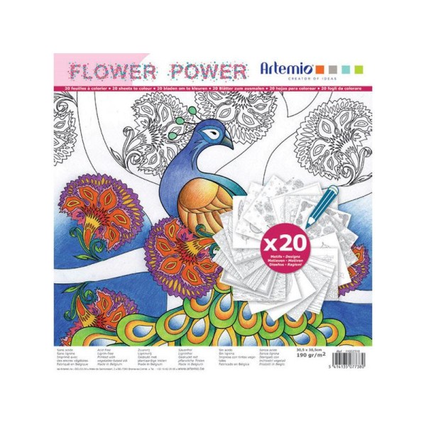 Bloc De Papier À Colorier Color Therapy Flower Power D'Artemio (30X30 cm) - Photo n°1
