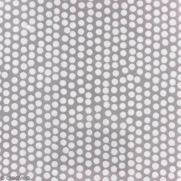 Tissu Fryett's Toile cirée - Pois blancs - Fond gris - Par 10 cm (sur mesure) - Photo n°1