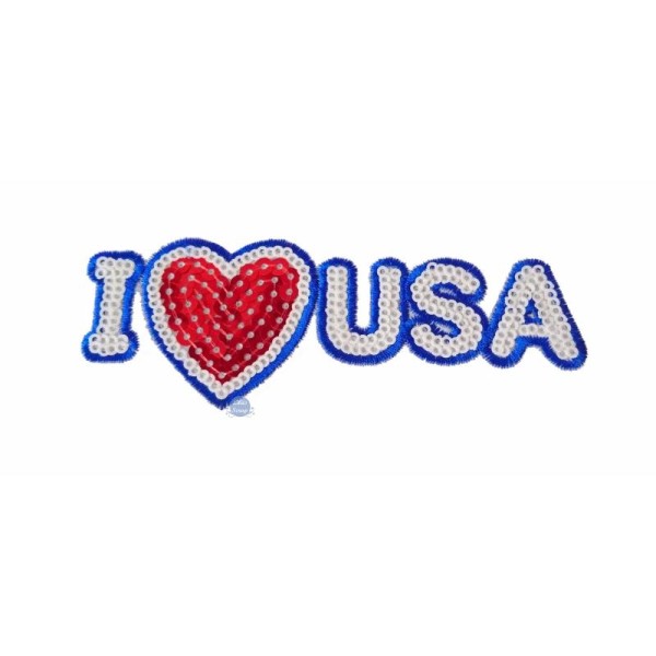 Ecusson à sequins I love USA et coeur patch thermocollant 12 cm - Photo n°1