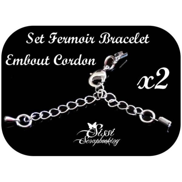 Lot 2 Set Fermoir Embout Cordon Chainette Perle Bracelet Argente Coton Cire - Photo n°1