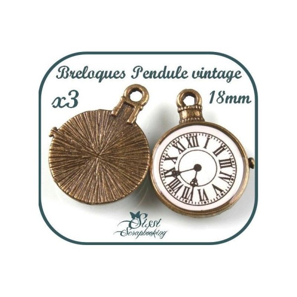 Lot 3 Charms Breloque Horloge Pendule Bronze Scrap Scrapbooking Bijoux Carte - Photo n°1