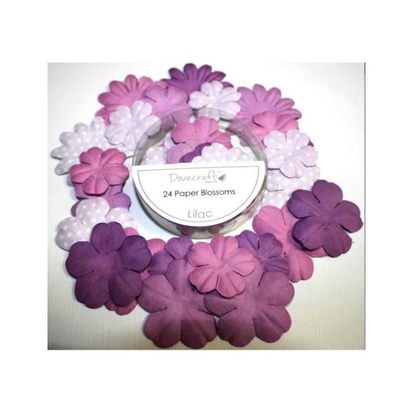 Lot 24 Fleurs En Papier Scrapbooking Couleur Lilac Violet Scrap Faire Part Album - Photo n°1