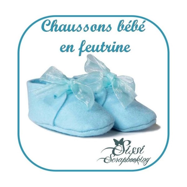 Chausson Bebe Bleu Ciel Feutrine Naissance A Offrir Decorer Bapteme Dragees - Photo n°1