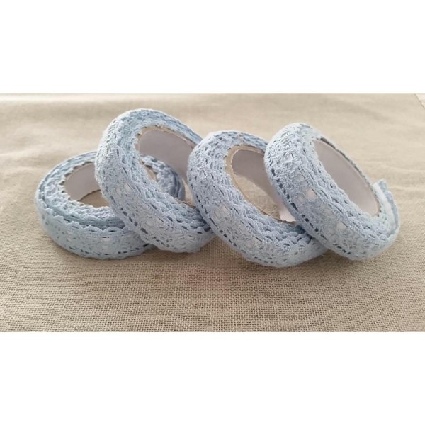 Ruban Dentelle Bleu Clair Mariage Naissance Crochet Autocollante Adhesive Scrapbooking Scrap Carte - Photo n°1