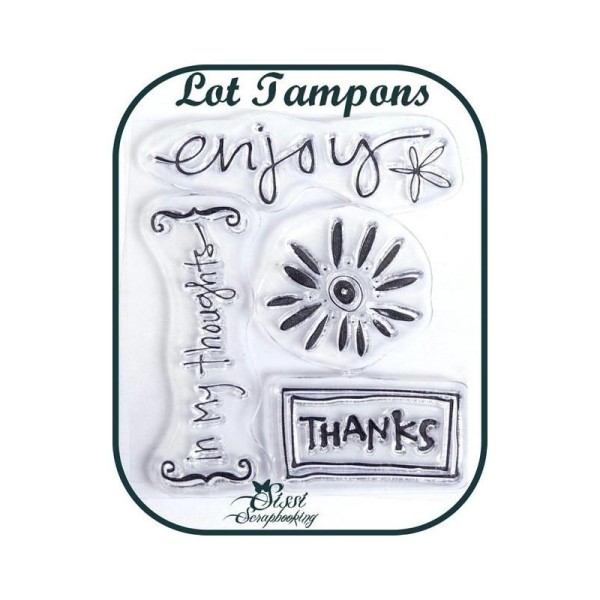Lot 4 Tampon Transparent Fleur Enjoy Merci Scrapbooking - Photo n°1