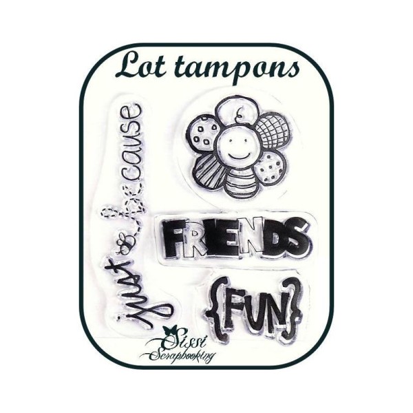 Lot 4 Tampons Clear Fleur Message Amitie Scrapbooking - Photo n°1
