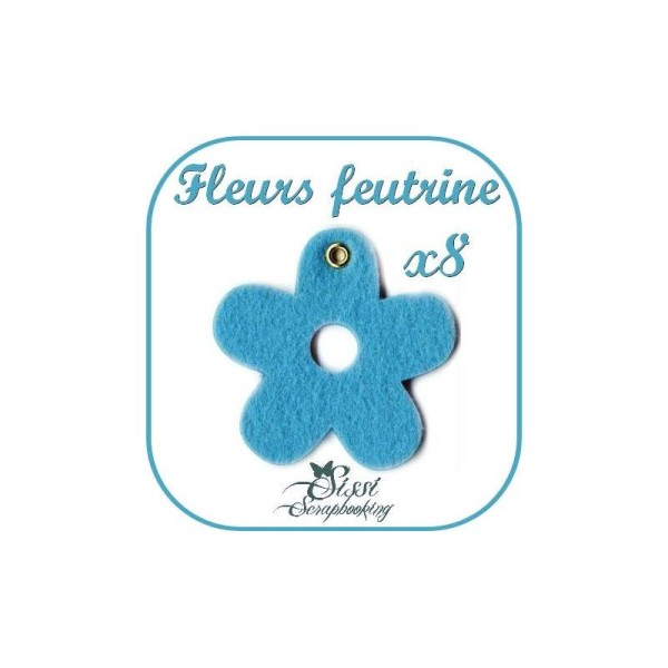 Lot 8 Fleurs En Feutrine Bleu Couture Decoration Scrapbooking Scrap Carte - Photo n°1