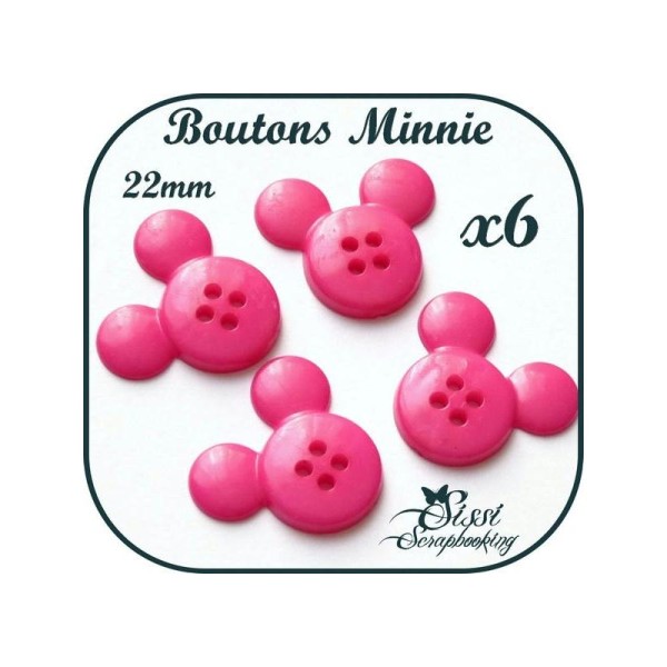 Lot 6 Boutons Mickey Minnie Rose Enfant Scrapbooking Couture Layette - Photo n°1