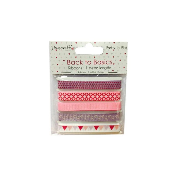 Lot 5M De Ruban Scrapbooking Couture Gros Grain Back To Basics Pretty In Pink Rose - Photo n°1