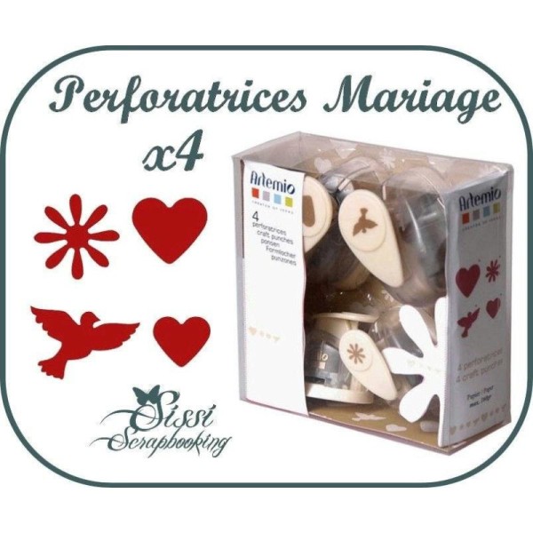 Lot 4 Perforatrices Mariage Amour Colombe Coeur Fleur Scrapbooking Scrap Carte - Photo n°1