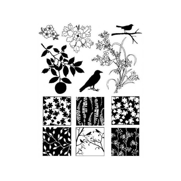Lot 12 Tampon Clear Stamp Sello Scrapbooking Nature Arbre Oiseaux Feuillage - Photo n°1