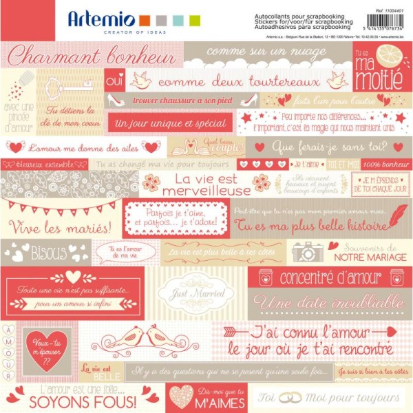 Maxi Lot Planche Stickers Love Amour Rouge Beige Collection Love - Photo n°1