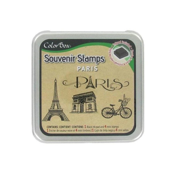 Set 4 Minis Tampons Paris Souvenirs + 1 Encreur Noir Artemio Color Box - Photo n°1
