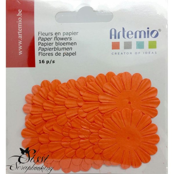 Lot 16 Fleurs En Papier Orange Uniete Scrapbooking Scrap Carte 3,5cm Artemio - Photo n°1