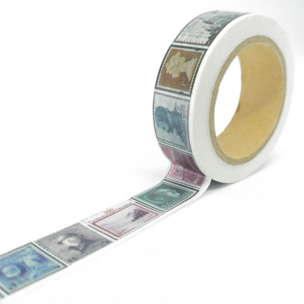 Washi Tape timbres extraits d’histoire 10Mx15mm multicolore - Photo n°1
