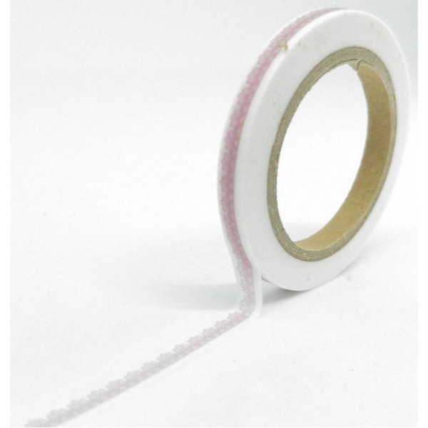 Washi Tape slim dentelle couronne 7Mx5mm rose et blanc - Photo n°1