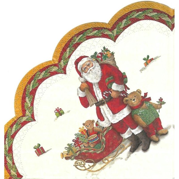 4 Serviettes en papier Père Noël et Nounours Format Ronde - Photo n°1