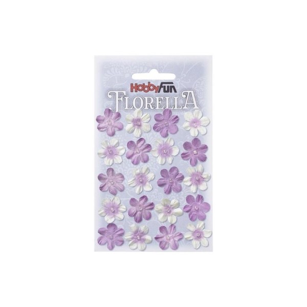 20 fleurs en papier de murier décoration scapbooking 2 cm HOBBYFUN FLORELLA BLANC MAUVE - Photo n°1