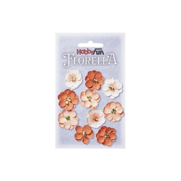 10 fleurs en papier de murier décoration scapbooking 2,5 cm HOBBYFUN FLORELLA ROSE ORANGE - Photo n°1