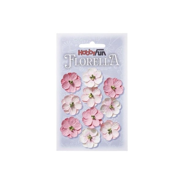 10 fleurs en papier de murier décoration scapbooking 2,5 cm HOBBYFUN FLORELLA BLANC ROSE VIF - Photo n°1