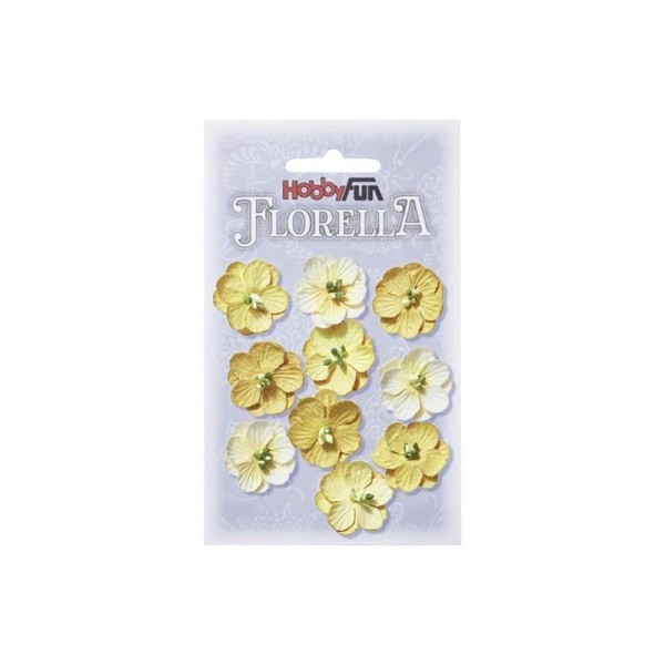 10 fleurs en papier de murier décoration scapbooking 2,5 cm HOBBYFUN FLORELLA BLANC JAUNE OCRE - Photo n°1