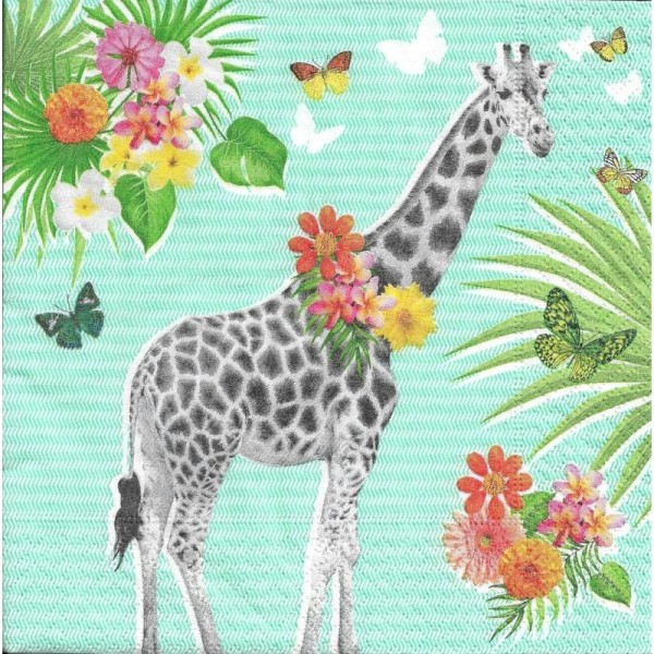 4 Serviettes en papier Girafe Fleurs Format Lunch - Photo n°1