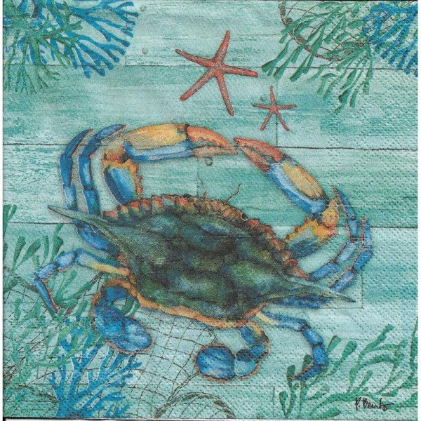 4 Serviettes en papier Crabe étoile de mer Format Lunch - Photo n°1