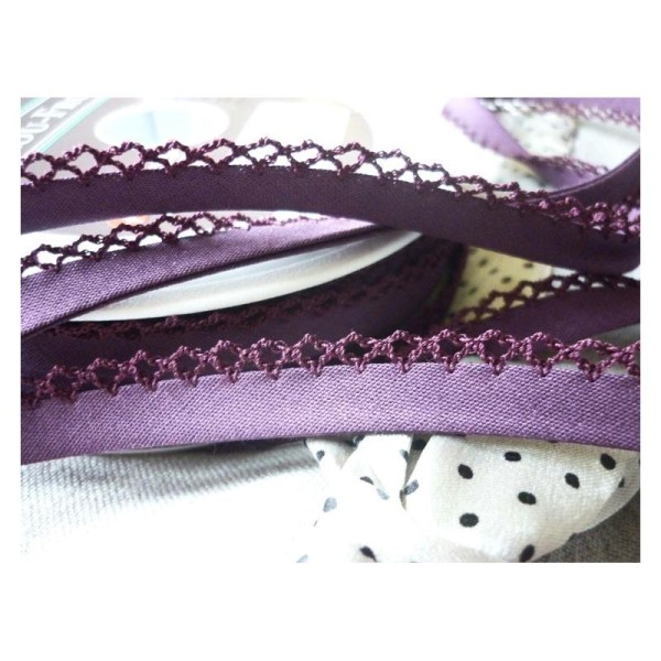 Biais Fantaisie Violet Prune à Dentelle Coton 12 mm -  Au Mètre - Photo n°3