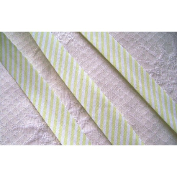 Biais 20 mm rayure Vert Pâle  Blanc Coton - Vente Au Mètre - Photo n°1