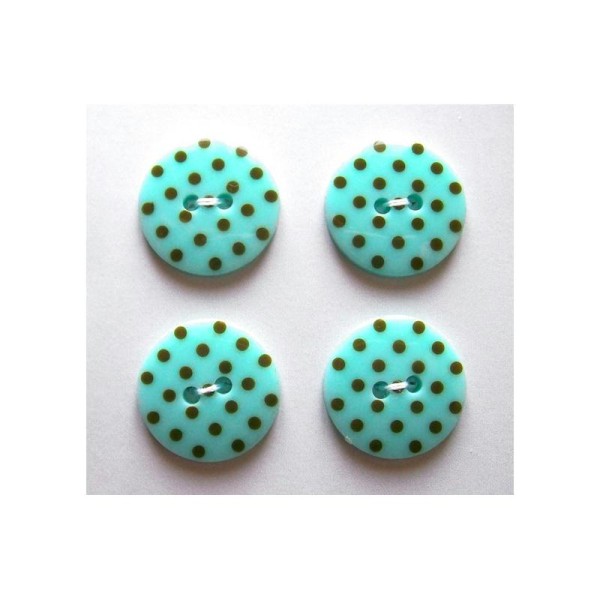 4 Boutons Ronds Pois Bleu Turquoise Et Kaki 18 mm En Résine - Photo n°1